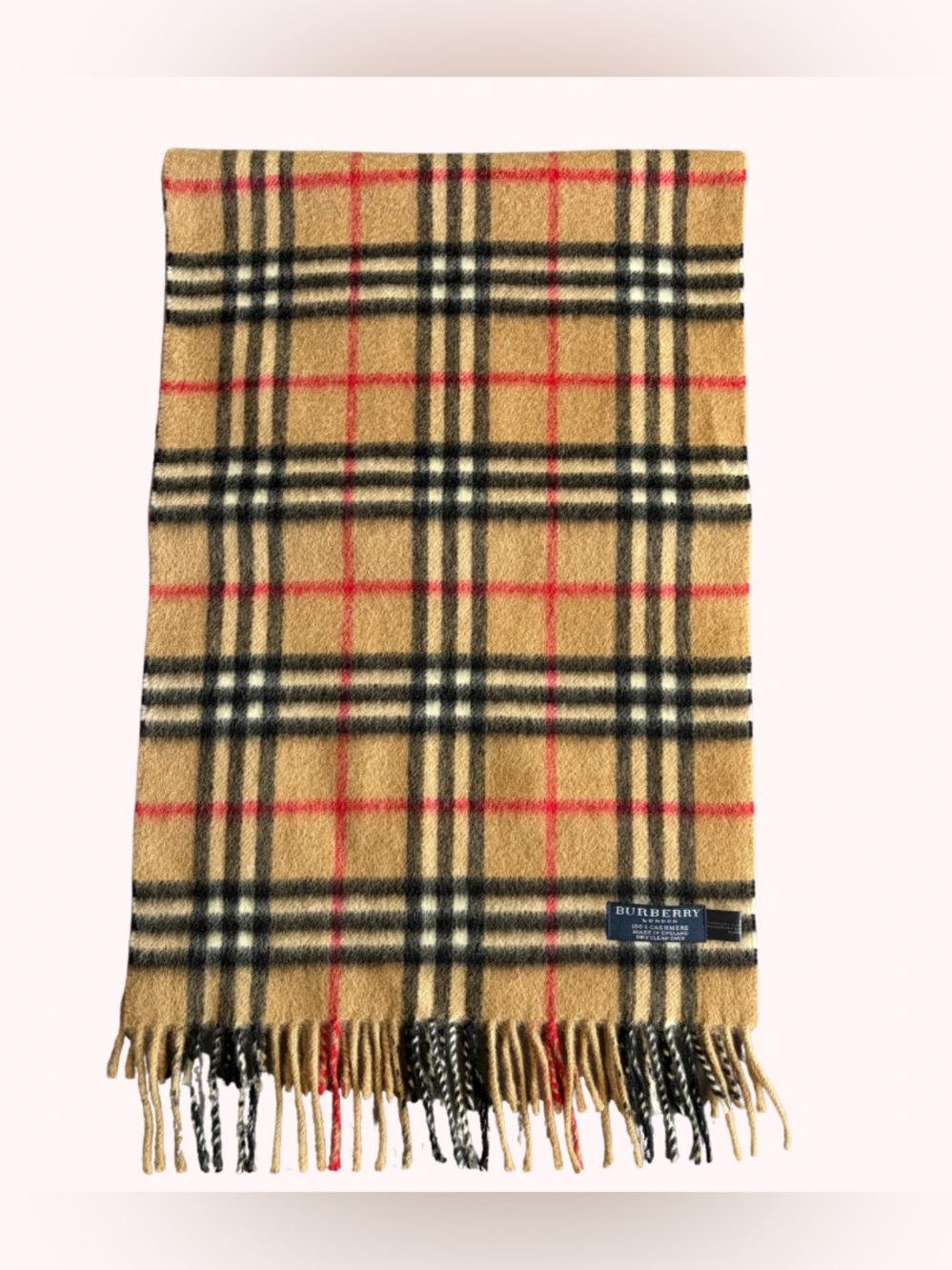 Vintage Burberry Cashmere Nova Check 100% Scarf Made in England Camel - Picture 4 of 8